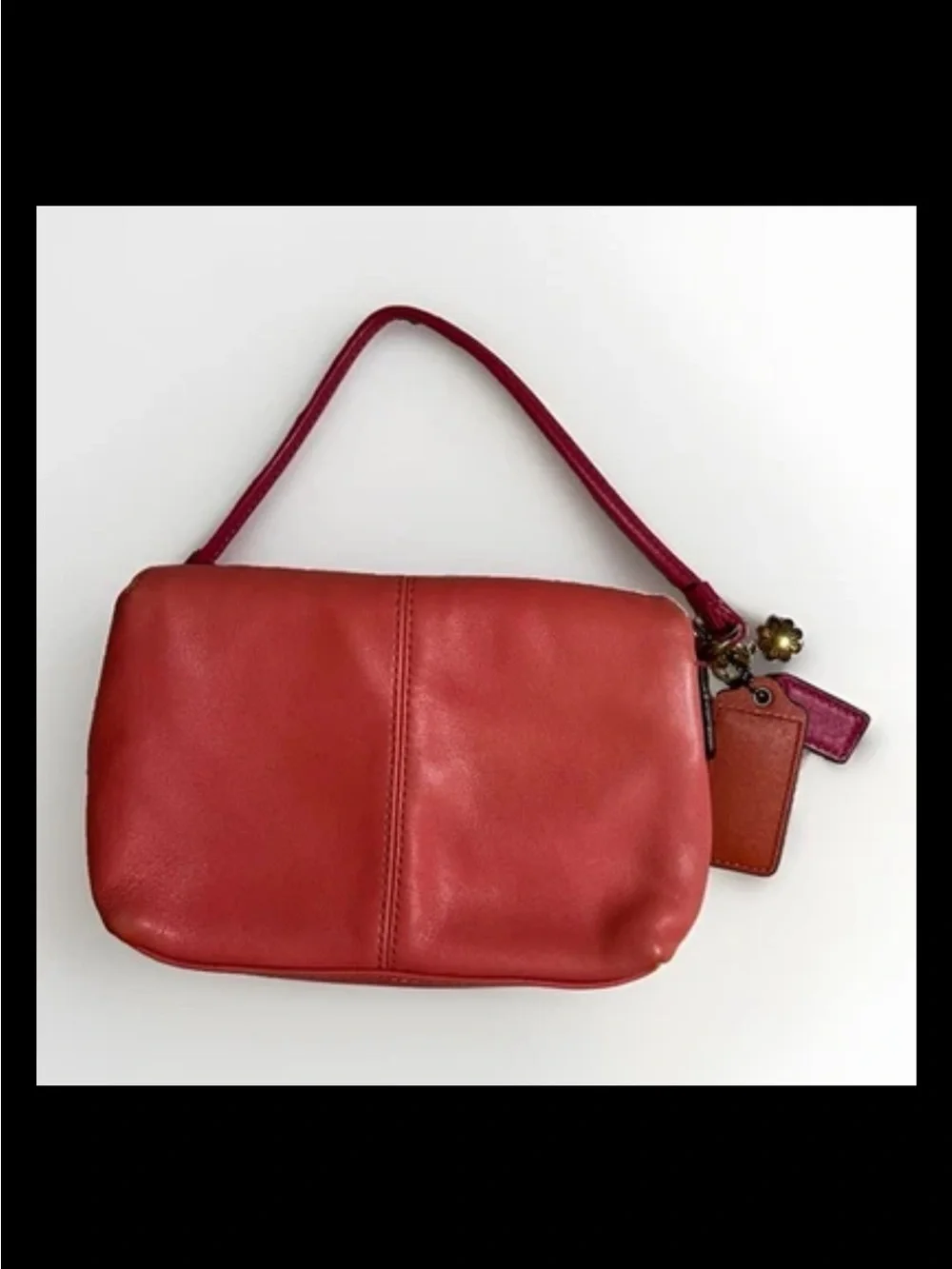Coach Clutch/Wristlet, Foldover, Kisslock, Two-Tone Coral, Pink Leather, Brass - Picture 3 of 14